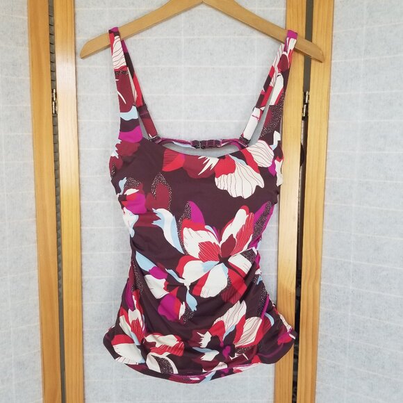 Athleta Swimsuit Size Large Two-Piece Tankini and Full Bottoms Brown Floral - Picture 2 of 12